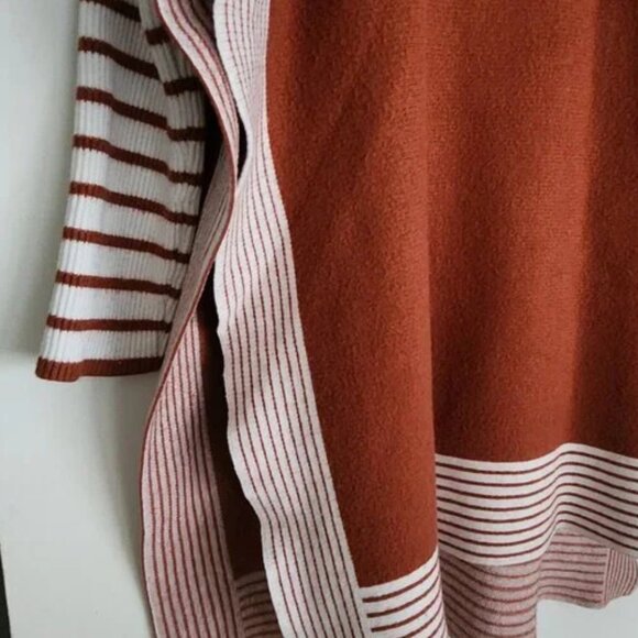 $ Cozy Striped Tunic Sweater – Rust Red & Cream – One Size - Picture 2 of 2